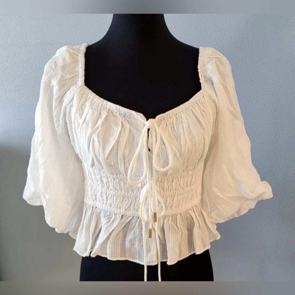 MinkPink - NWT | Revolve White Norah Top Tie Front | Sz Lg | Made in Australia - Picture 16 of 17